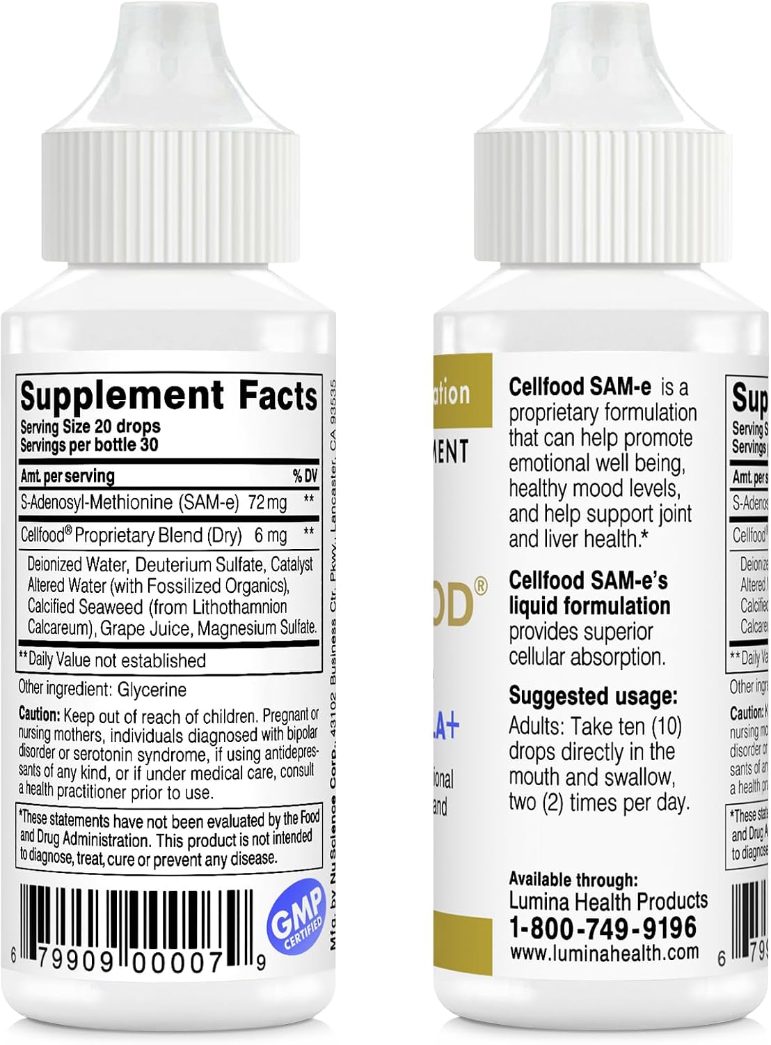 Cellfood SAM-e Liquid Formula+, 30 ml - Joint and Liver Support - Easy Absorption Liquid - Gluten-Free, Non-GMO - 30-Day Supply