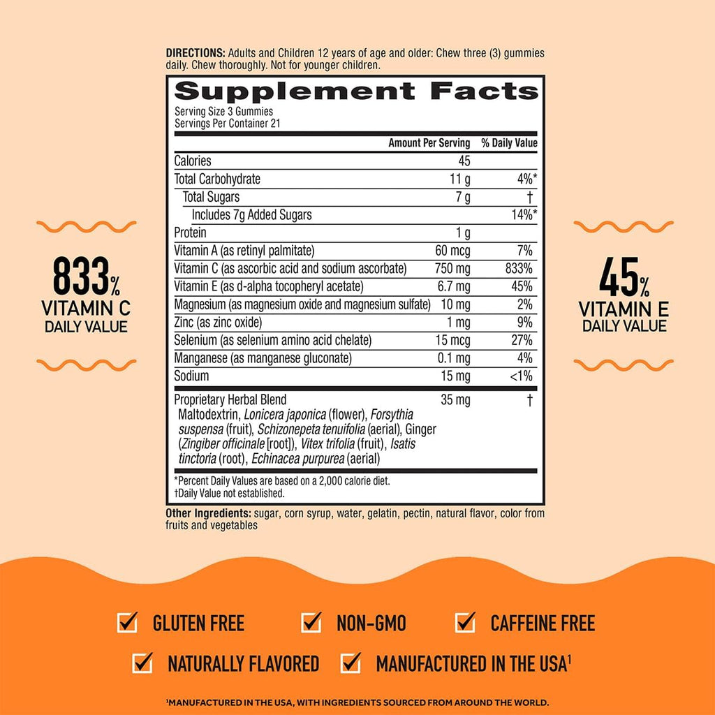 Airborne 750 mg Vitamina C Gominolas para Adultos, Sabor Frutas Variadas, Sin Gluten, 63 Gominolas (Paquete de 3)