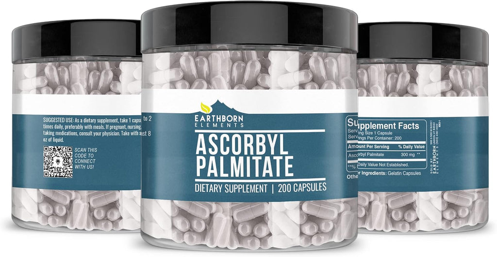 Earthborn Elements Ascorbil Palmitato 200 Cápsulas, Puro y sin Diluir, Sin Aditivos