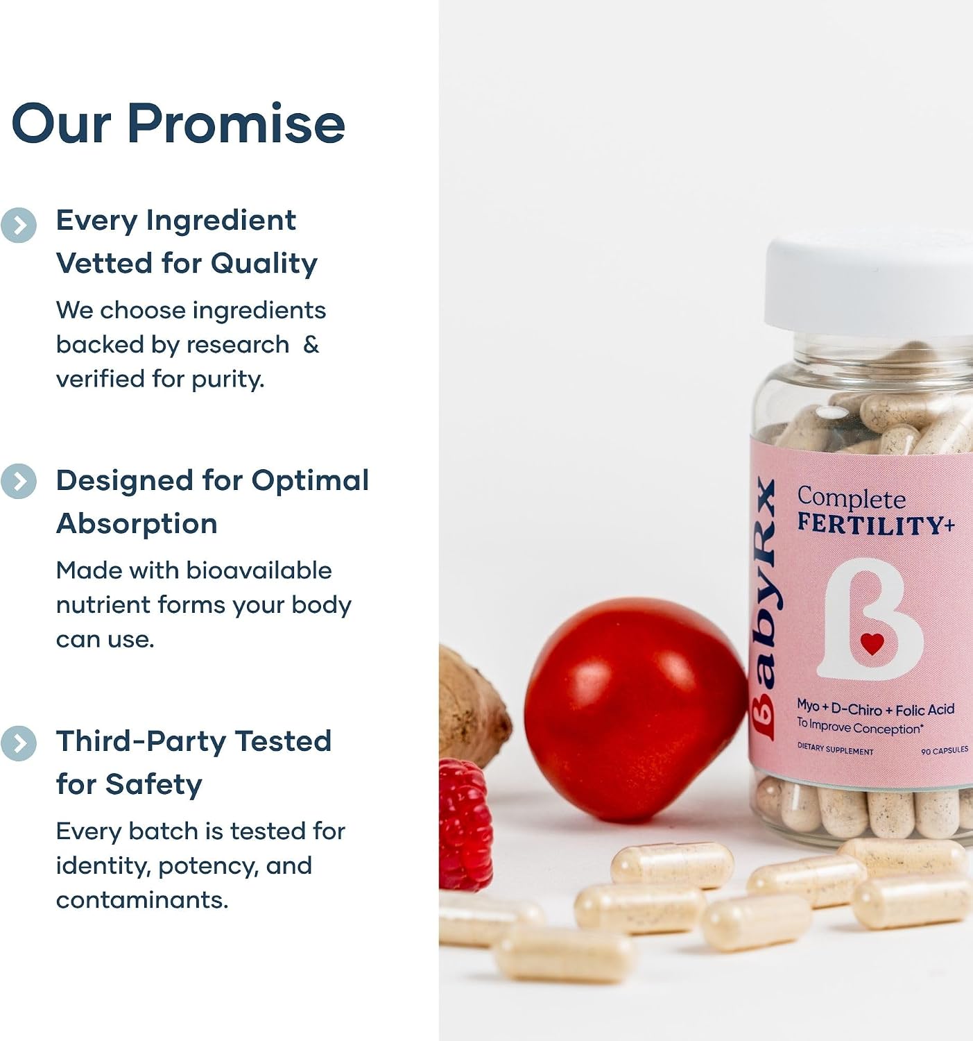 BabyRx Complete Fertility+ – Suplemento de Fertilidad con Myo-Inositol, D-Chiro Inositol, Folato, Vitamina D3 y B12 | 90 Cápsulas