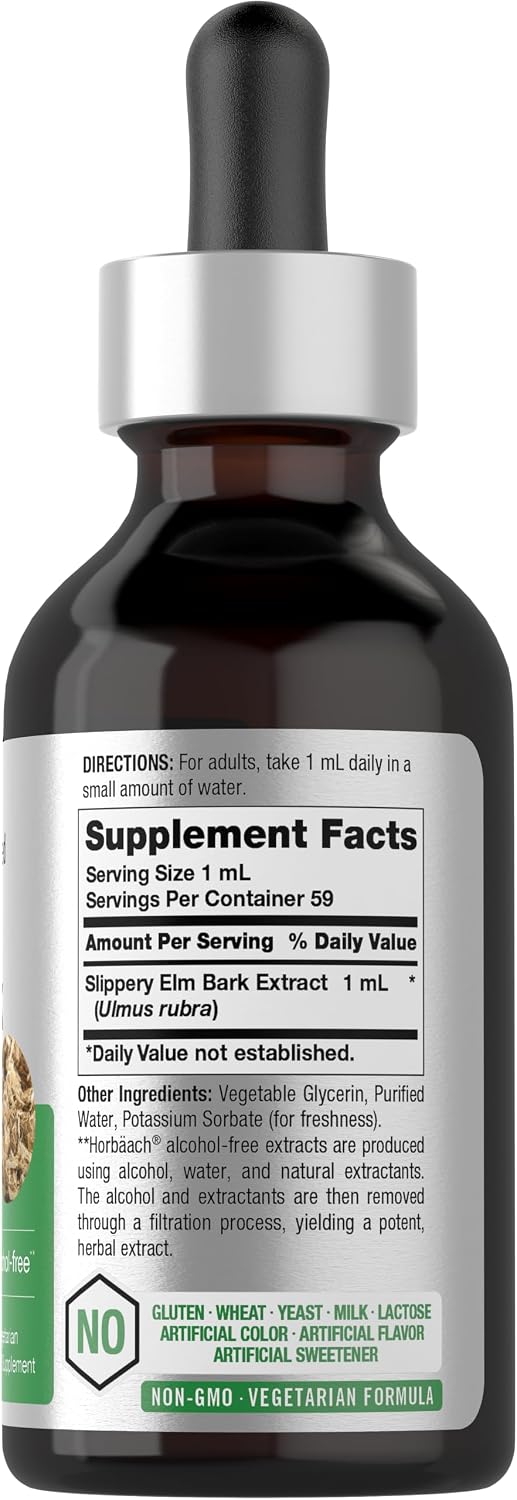 Horbäach Extracto Líquido de Olmo Americano | 60 ml | Tintura de Corteza | Vegano | Sin Alcohol | No-GMO, Sin Gluten