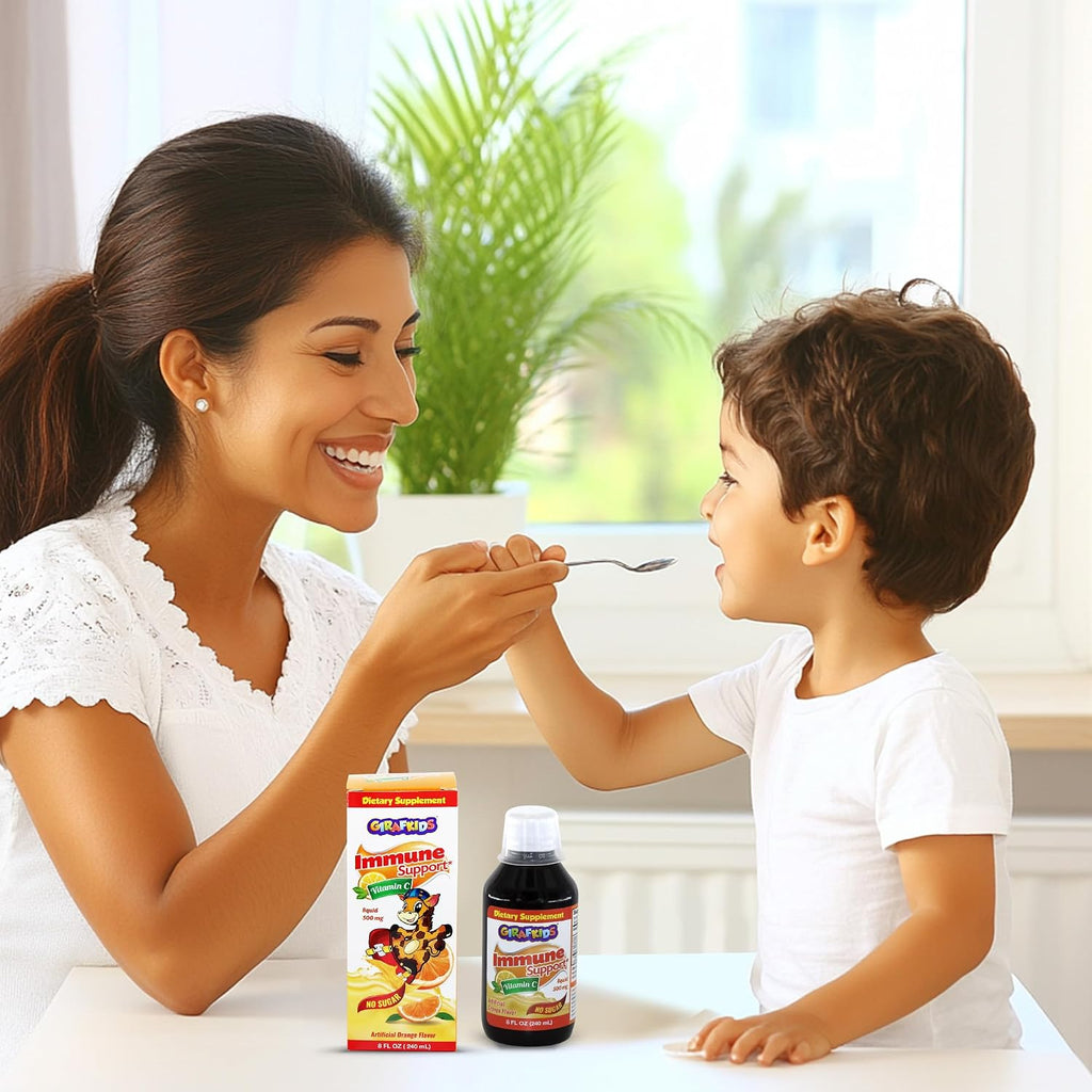 GirafKids Liquid Vitamin C for Kids Ages 4+ | 8 Fl Oz, 500mg | No-Sugar Formula with Safe, Premium Ingredients | Delicious Orange Flavor | Immune Support & Energy Boost