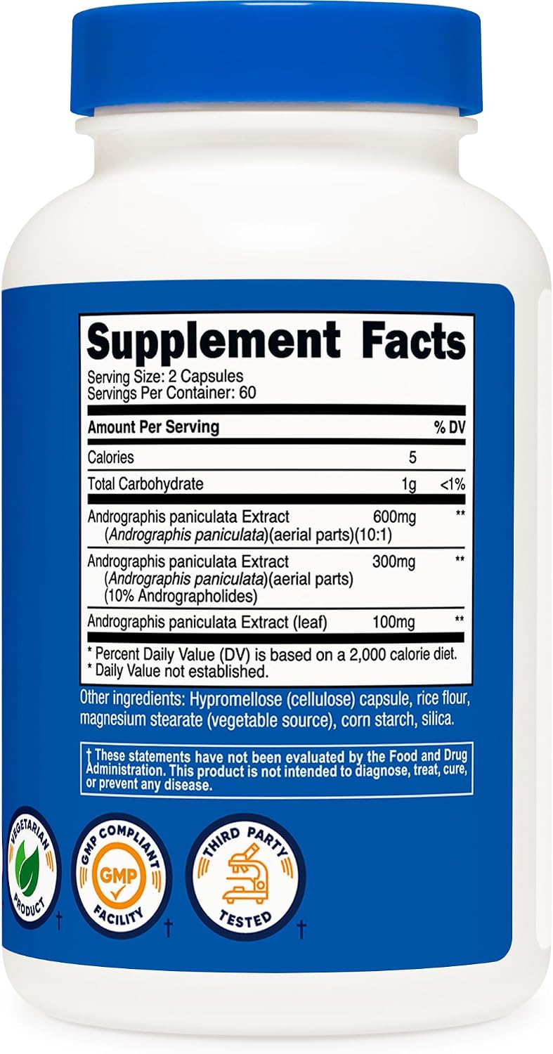 Nutricost Extracto de Andrographis en Cápsulas (1000mg) (120 Cápsulas) - Suplemento Herbario Vegetariano, 60 Raciones