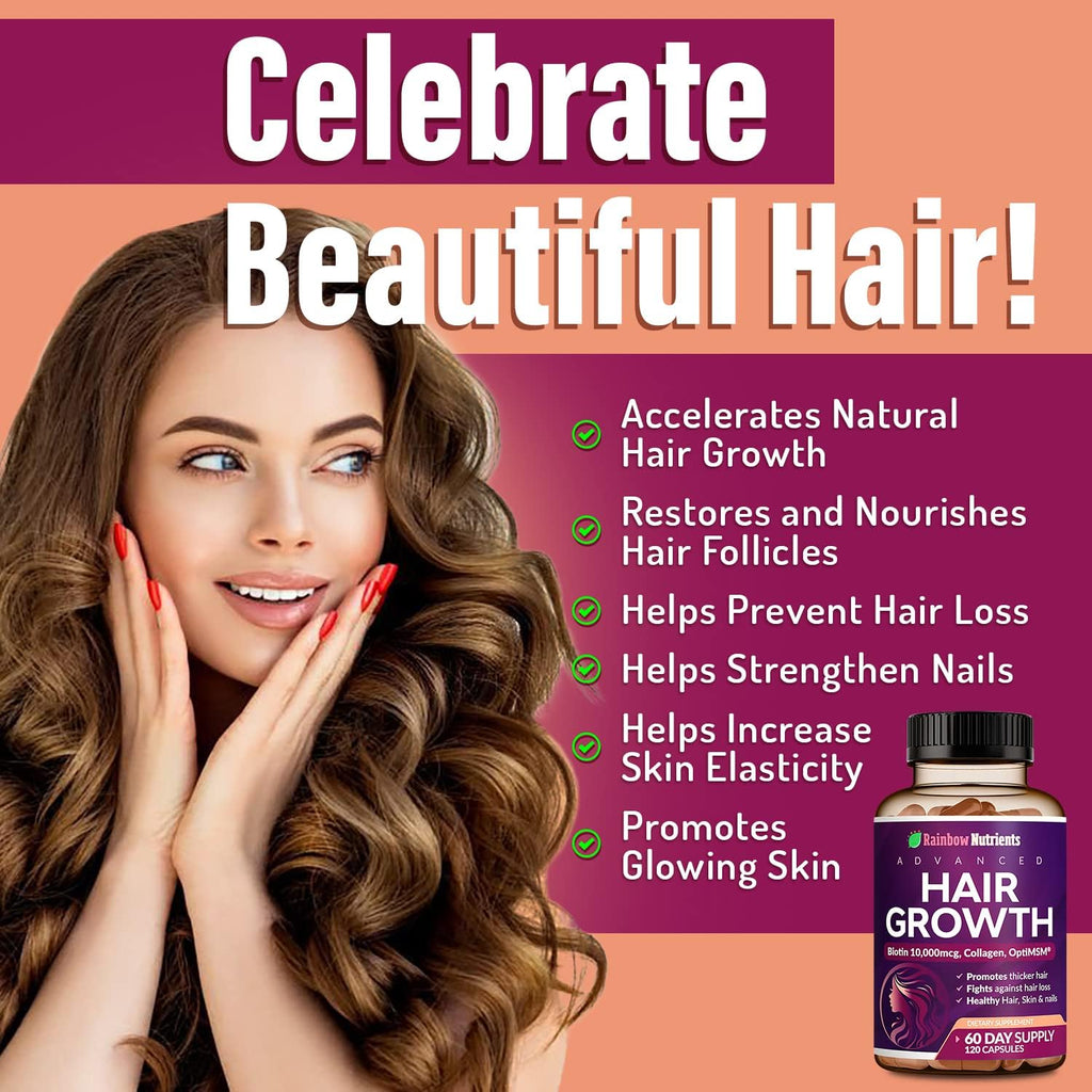 Vitaminas para el Crecimiento del Cabello para Mujeres con Biotina 10.000 mcg, Colágeno, OptiMSM, goMCT y Saw Palmetto - 2 Envases