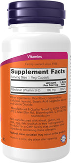 NOW Foods Vitamina B-2 (Riboflavina) 100 mg, 100 Cápsulas Veganas