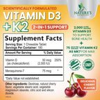 Vitamina D3 y K2 2000 UI MK-7, 180 comprimidos masticables sabor a bayas - Nature's Nutrition
