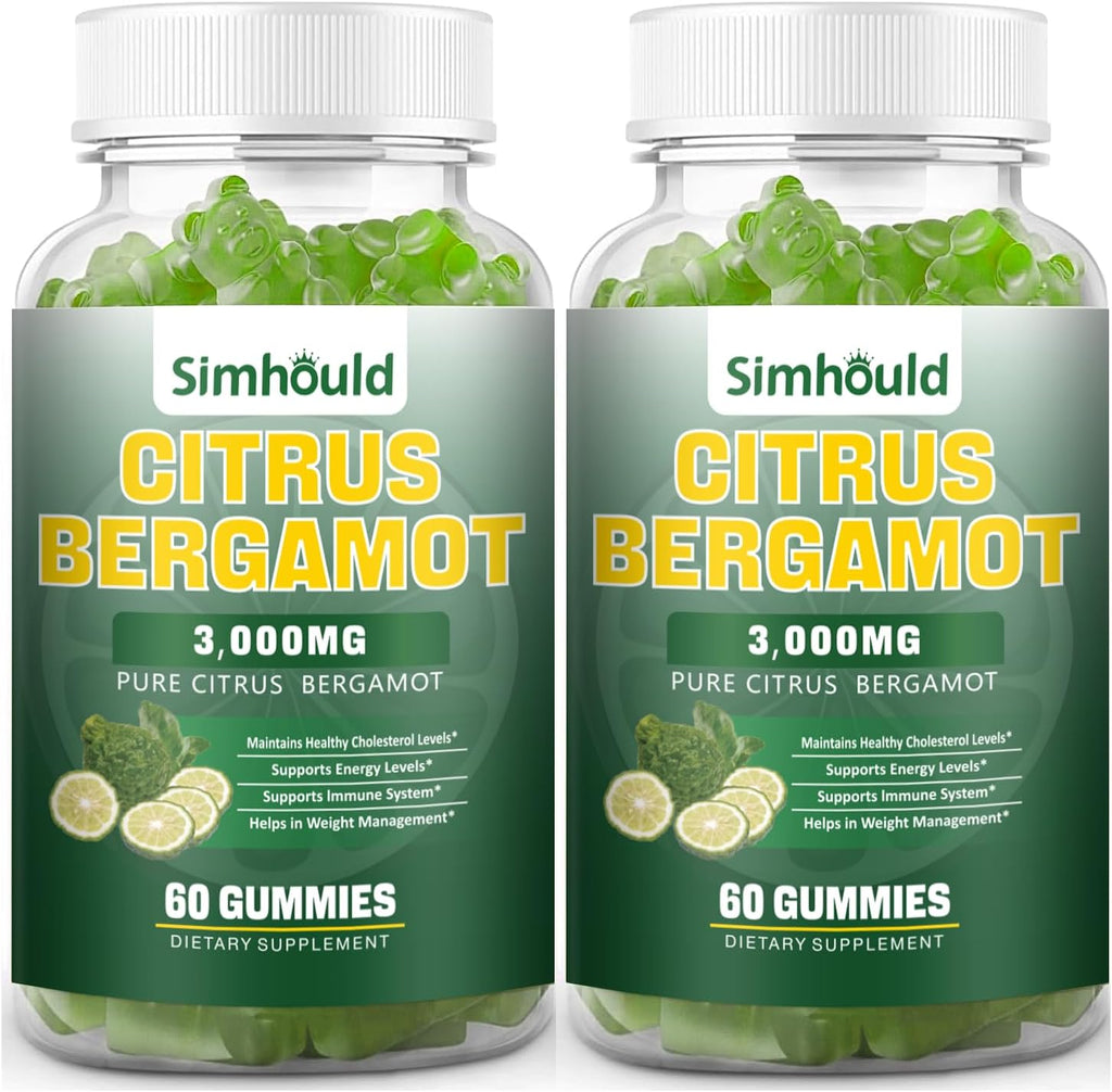 2 Pack Gominolas de Bergamota Cítrica - 3000mg Extracto de Bergamota, Complemento para el Colesterol, Apoyo Inmunitario, 120 Gominolas Sabor Lima