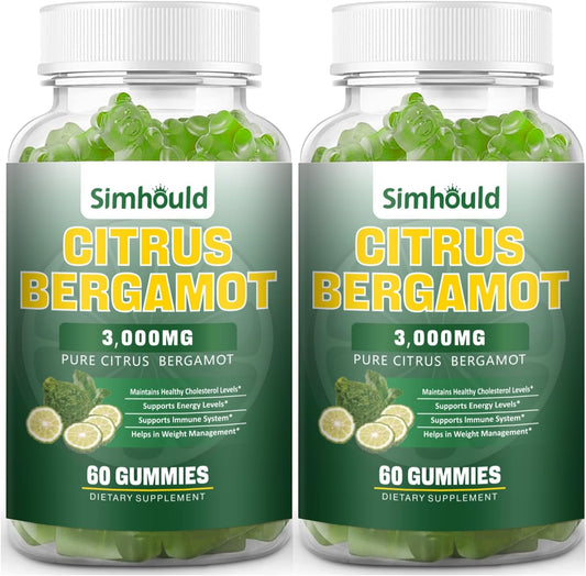 2 Pack Gominolas de Bergamota Cítrica - 3000mg Extracto de Bergamota, Complemento para el Colesterol, Apoyo Inmunitario, 120 Gominolas Sabor Lima
