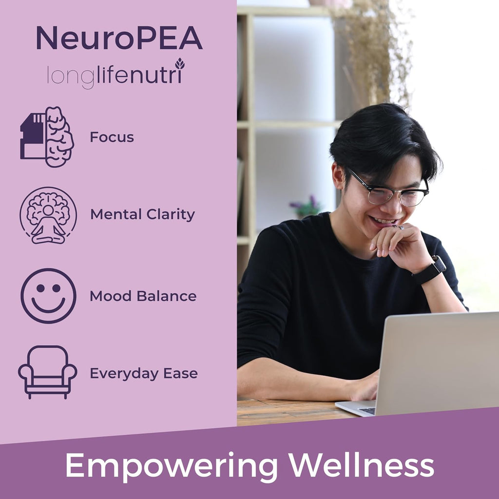 LongLifeNutri NeuroPEA (Palmitoiletanolamida + Luteolina 800mg/100mg) – Suplemento Orgánico para el Rendimiento Nervioso, 180 Cápsulas Vegetarianas (3 Meses)