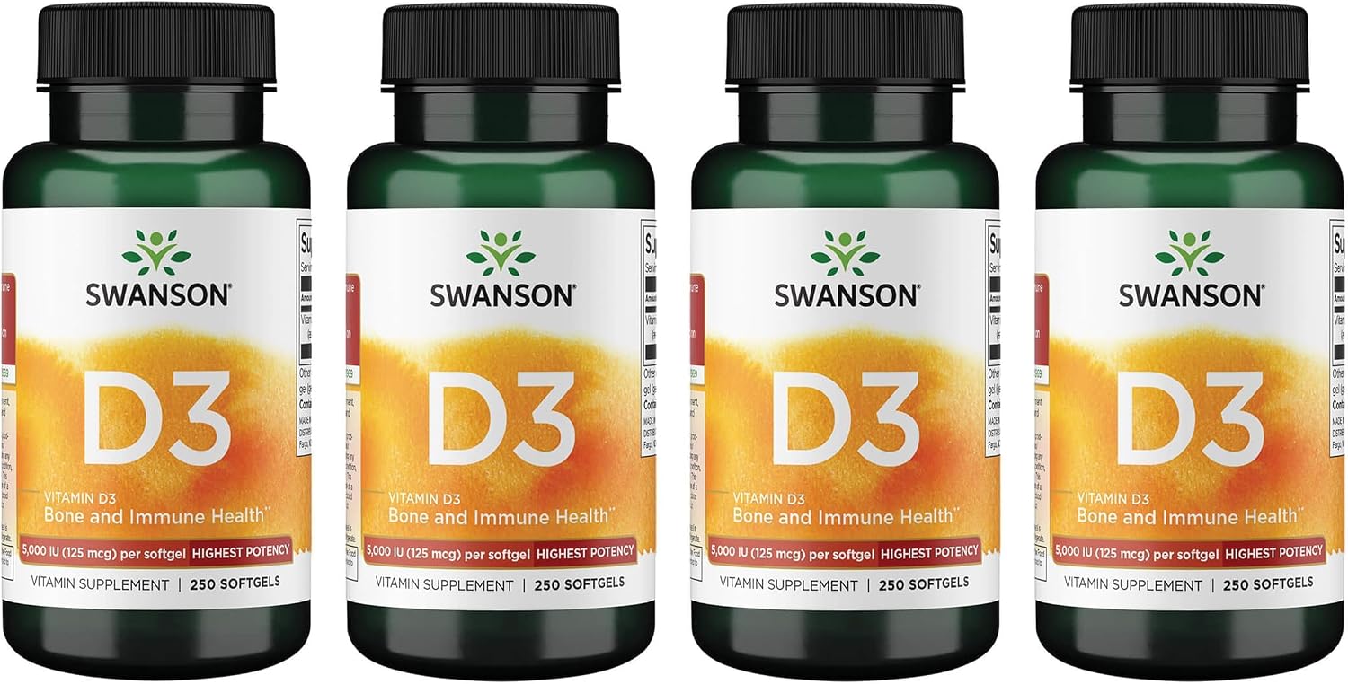Swanson Vitamina D3 5000 UI - 125 mcg de Colecalciferol (250 Cápsulas Blandas)
