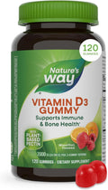 Nature's Way Vitamina D3 Gummies - 2000 IU por dosis (50 mcg) - Sabor a frutas - 120 gomitas