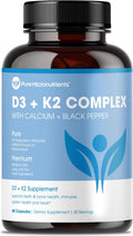 Pure Micronutrients Vitamina D3 K2 - MK7 100mcg, D3 5000 UI, con BioPerine - Vegano - 60 Cápsulas