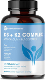 Pure Micronutrients Vitamina D3 K2 - MK7 100mcg, D3 5000 UI, con BioPerine - Vegano - 60 Cápsulas