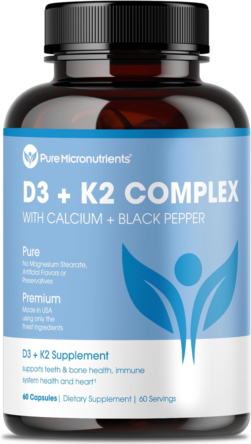 Pure Micronutrients Vitamina D3 K2 - MK7 100mcg, D3 5000 UI, con BioPerine - Vegano - 60 Cápsulas