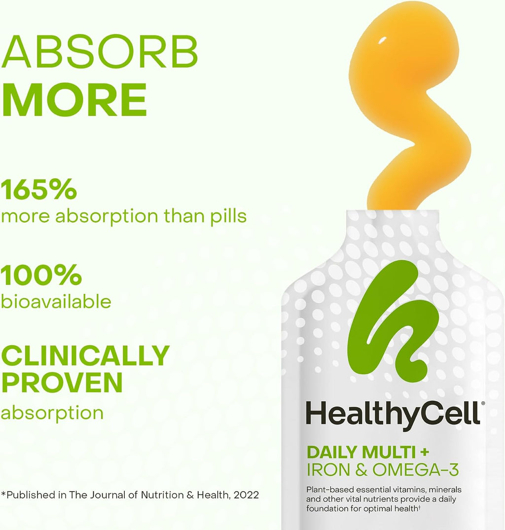 Healthycell Multivitamínico Diario Vegano Líquido con Hierro y Omega-3 - 30 Geles
