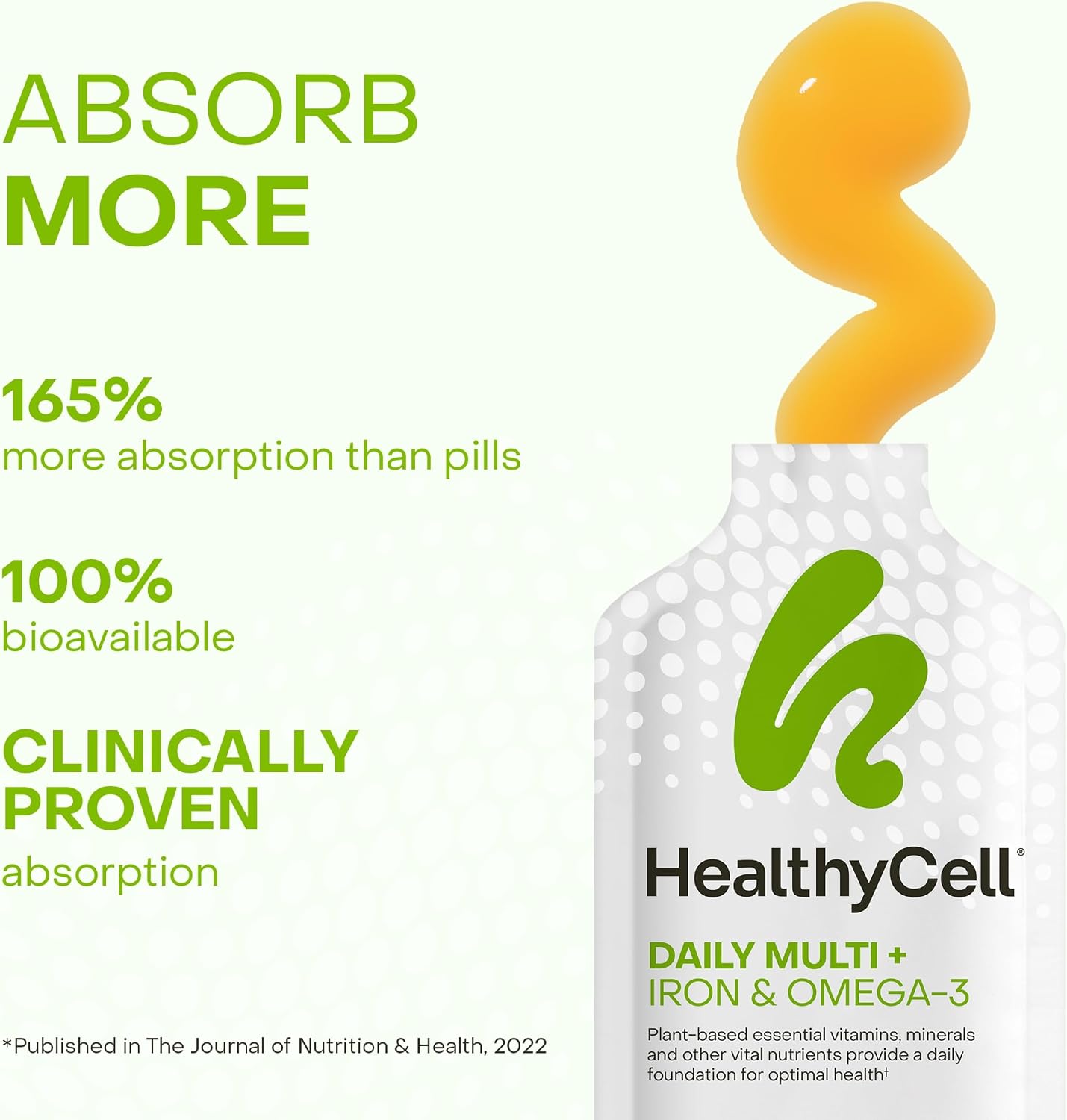 Healthycell Multivitamínico Diario Vegano Líquido con Hierro y Omega-3 - 30 Geles