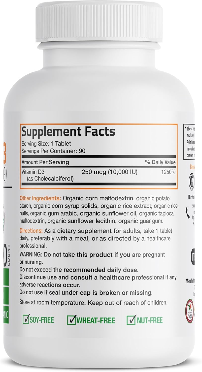 Bronson Vitamina D3 10,000 UI Suplemento Orgánico No-GMO, 90 Comprimidos