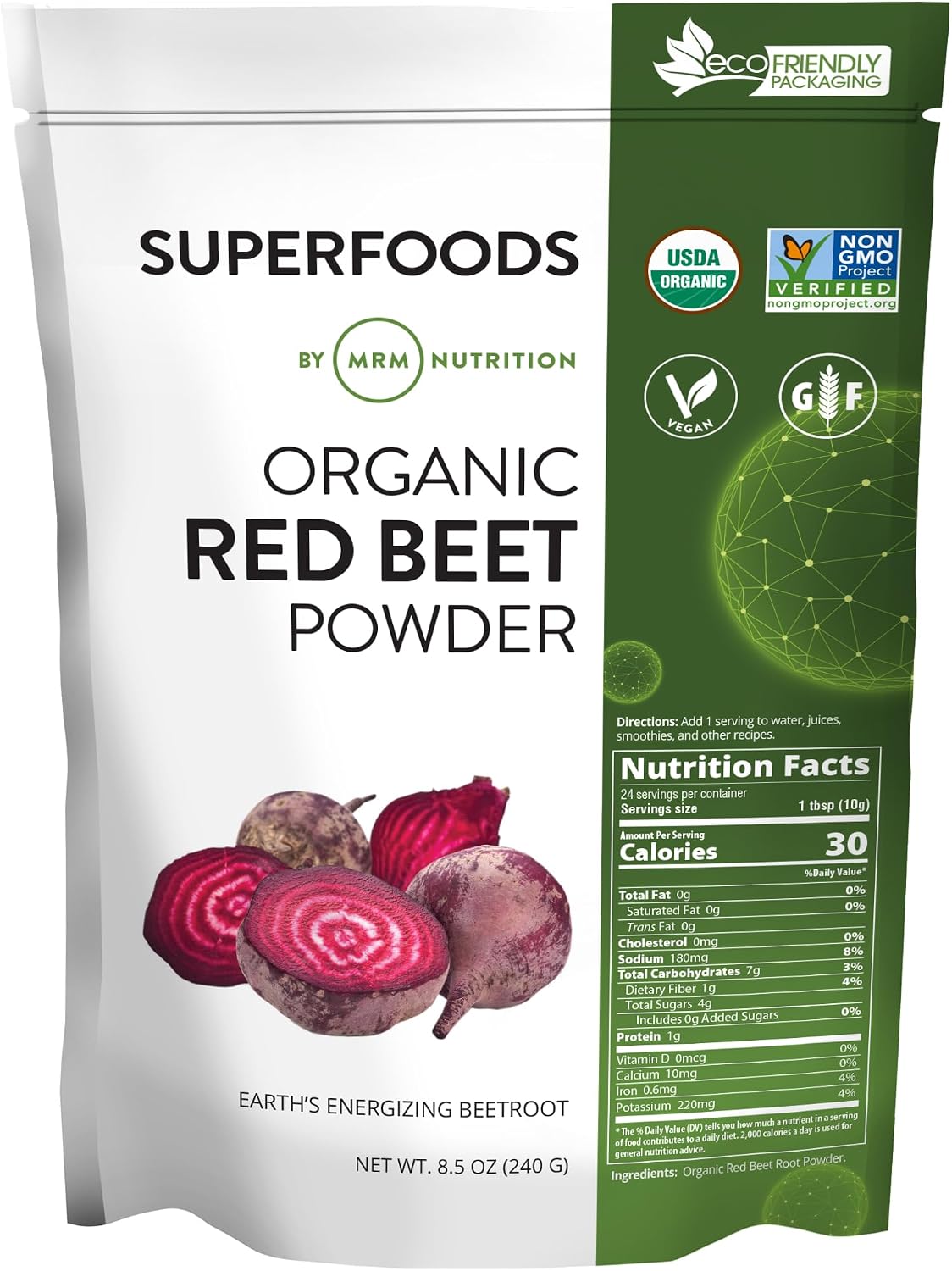 MRM Organic Red Beet Powder - Polvo de Remolacha Orgánica - Vegano y Sin Gluten - 24 porciones