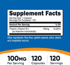 Nutricost Vitamina B1 (Tiamina) 100mg, 120 Cápsulas - Sin Gluten y No-GMO