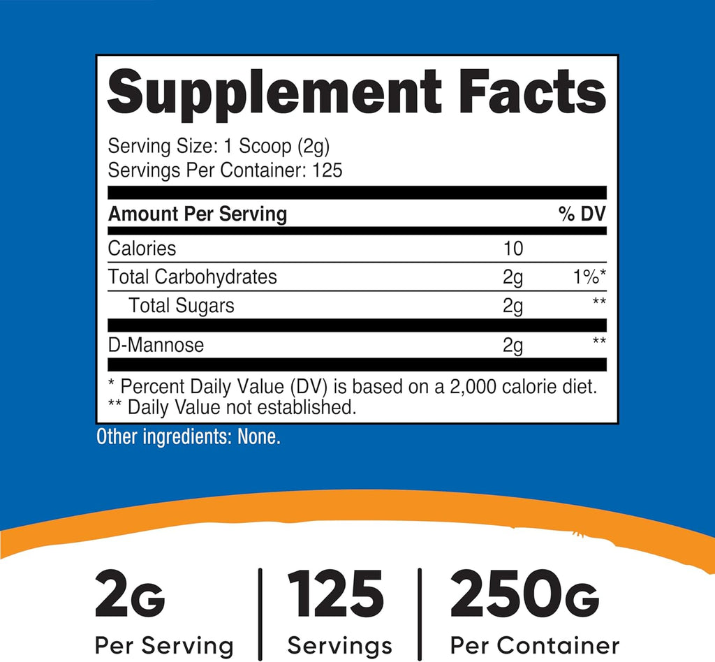 Nutricost D-Mannosa en Polvo 250g - Sin Gluten y No Transgénico