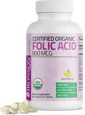Bronson Ácido Fólico Orgánico (Vitamina B9 Folato) 800 mcg de Cáscara de Limón - 360 Comprimidos