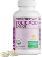 Bronson Ácido Fólico Orgánico (Vitamina B9 Folato) 800 mcg de Cáscara de Limón - 360 Comprimidos