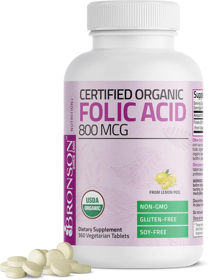 Bronson Ácido Fólico Orgánico (Vitamina B9 – El ácido fólico contribuye al crecimiento de los tejidos maternos – Image 1