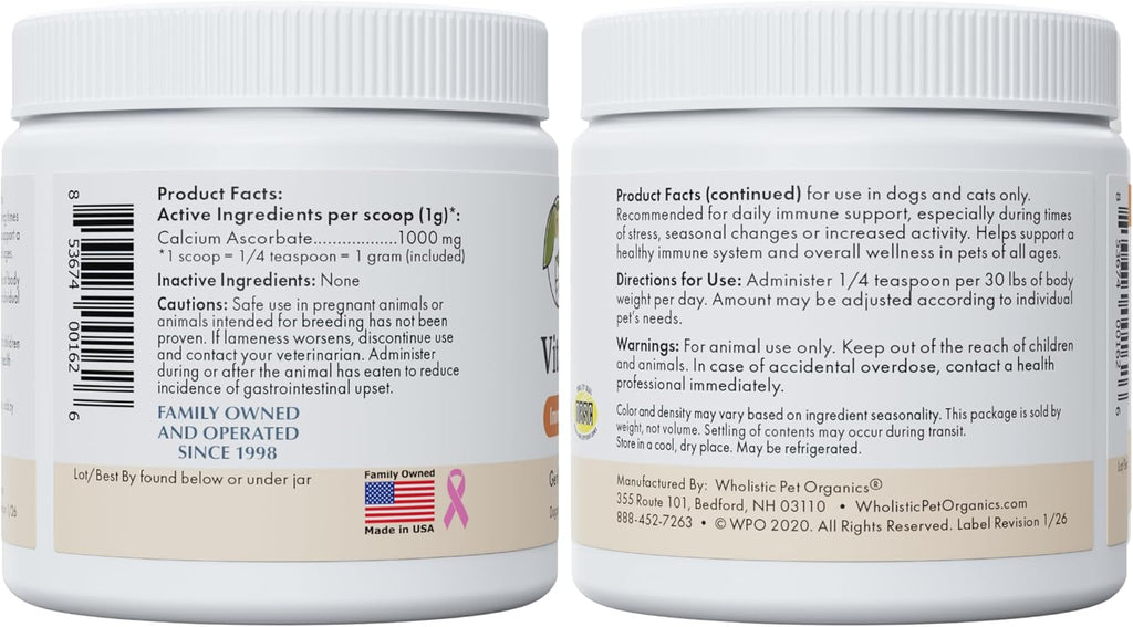Wholistic Pet Organics Vitamina C en Polvo para Perros y Gatos - 57 porciones (57 g)