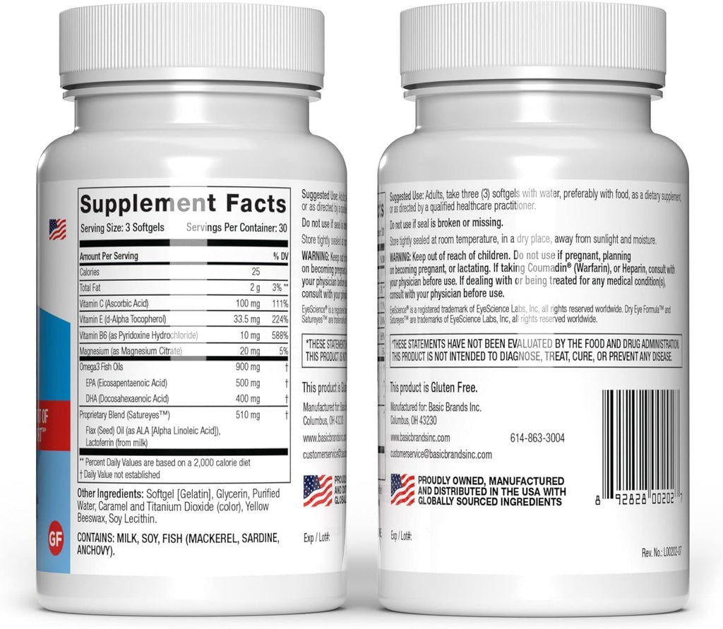 EyeScience Fórmula para Ojo Seco - 180 Cápsulas Blandas (2x90) - Omega-3, Vitaminas E, C, B6 y Magnesio