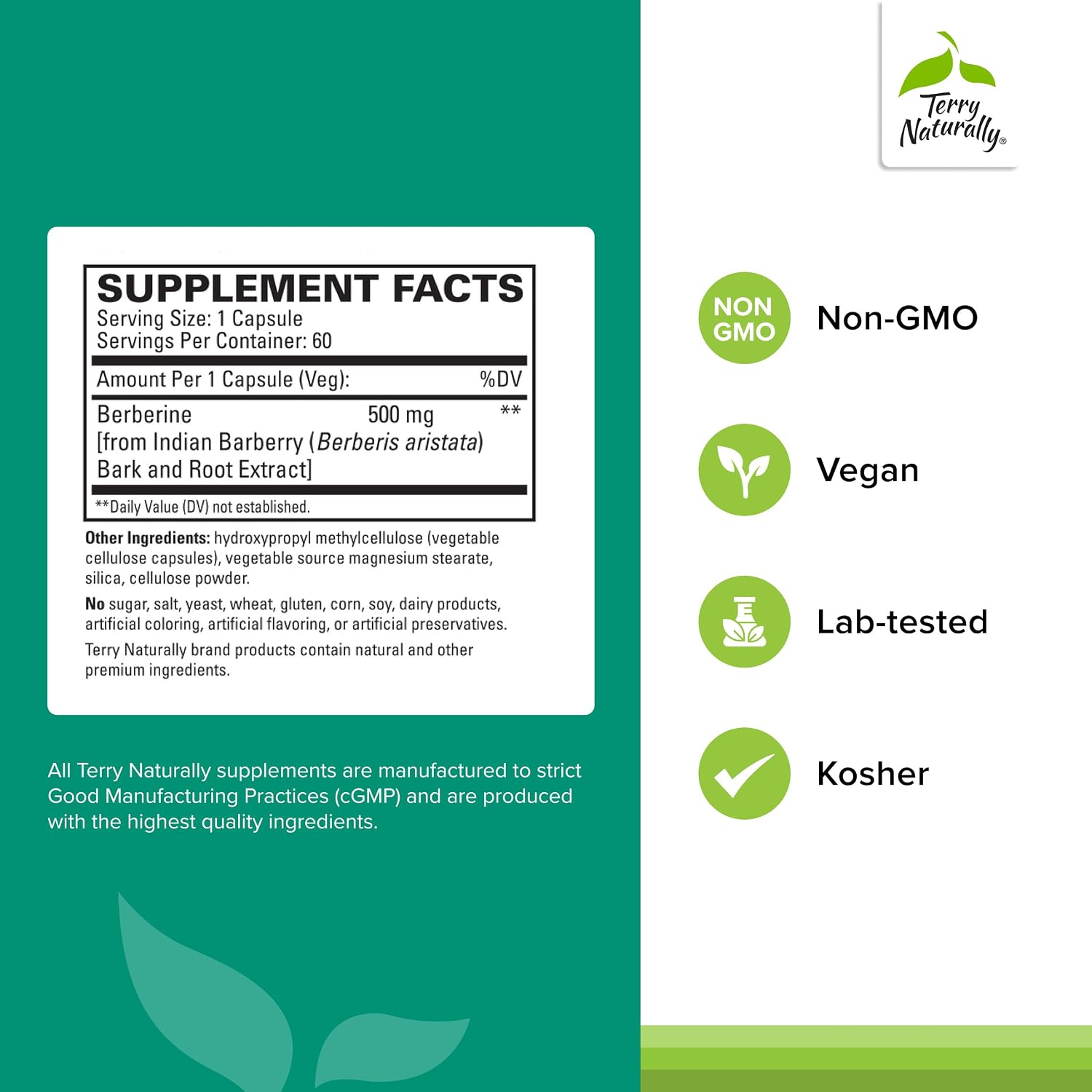 Terry Naturally Berberine - Suplemento de Berberina - 60 Cápsulas