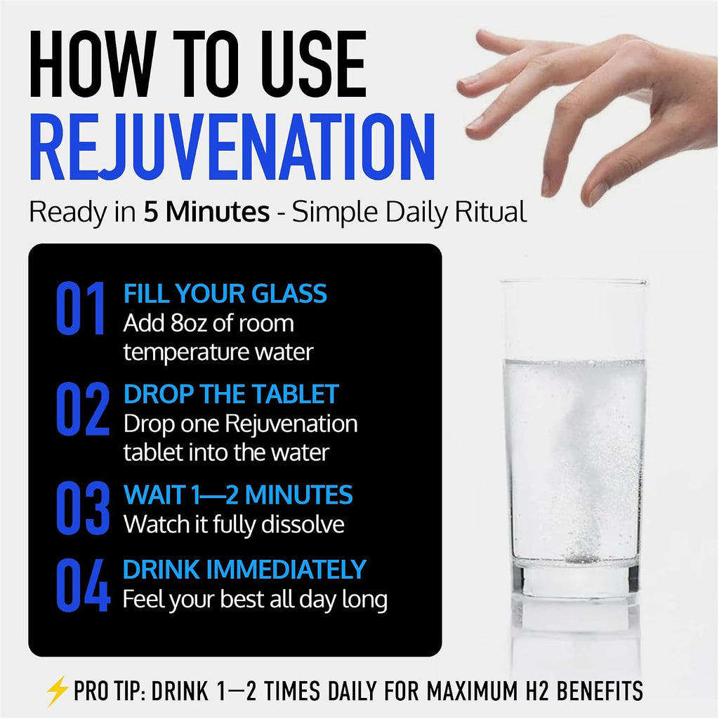DRINK HRW Rejuvenation Tabletas de Agua con Hidrógeno Molecular: 12 ppm H2, Patentado, Fabricado en EE.UU., Certificado IHSA - Suplemento de Hidrógeno y Magnesio (Raspberry, 60 uds)