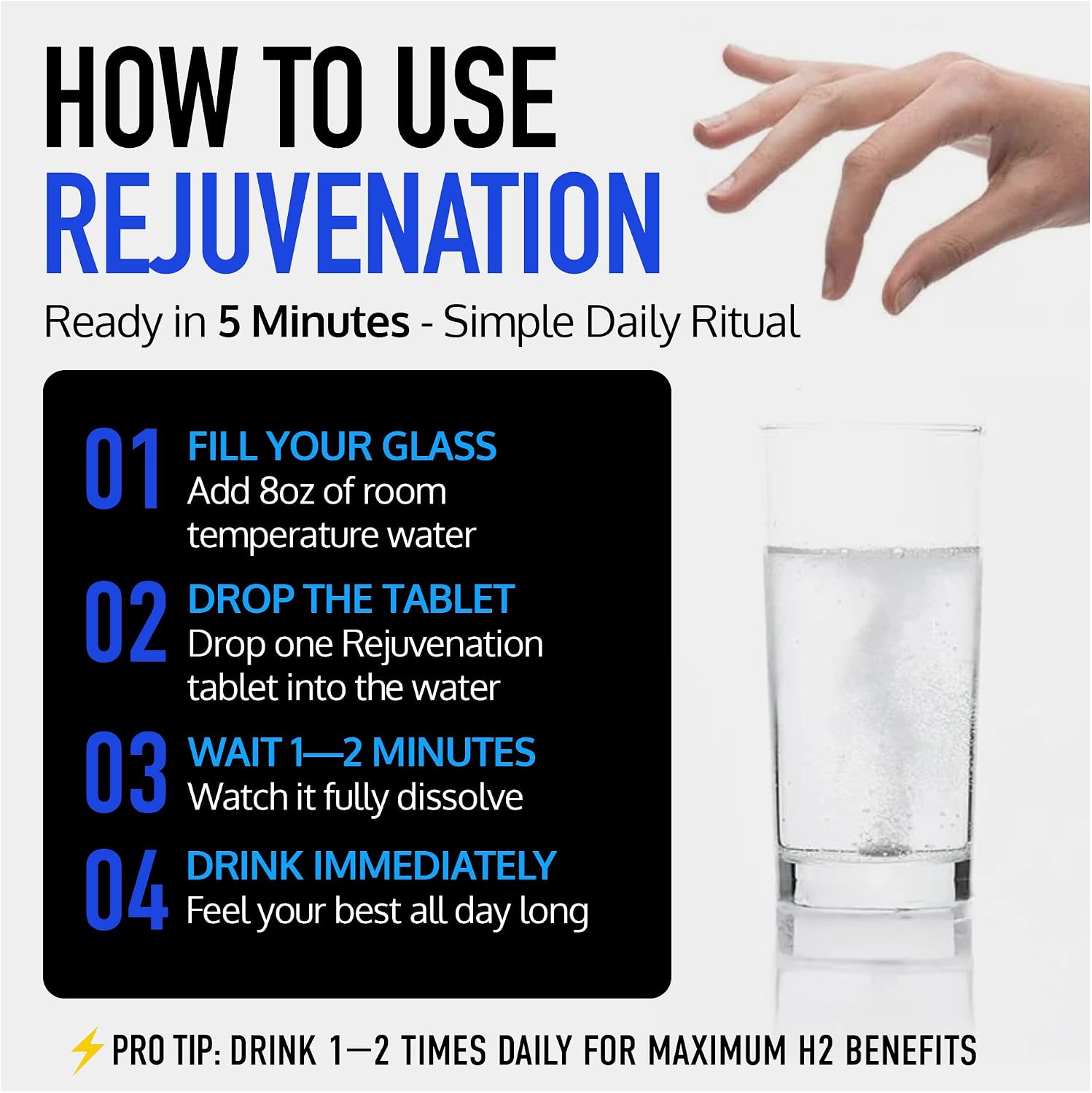 DRINK HRW Rejuvenation Tabletas de Agua con Hidrógeno Molecular: 12 ppm H2, Patentado, Fabricado en EE.UU., Certificado IHSA - Suplemento de Hidrógeno y Magnesio (Raspberry, 60 uds)