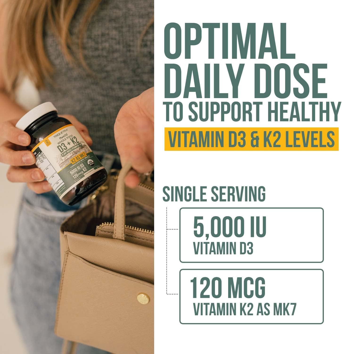 Organic Plant D3 + K2 | 5000 UI D3 + 120 mcg K2 All-Trans MK7 de MenaQ7® - 100% Alimento Integral, Crudo y Vegano | Prebiótico y Superfood Complex – D3 de Algas Orgánicas (60 Cápsulas)