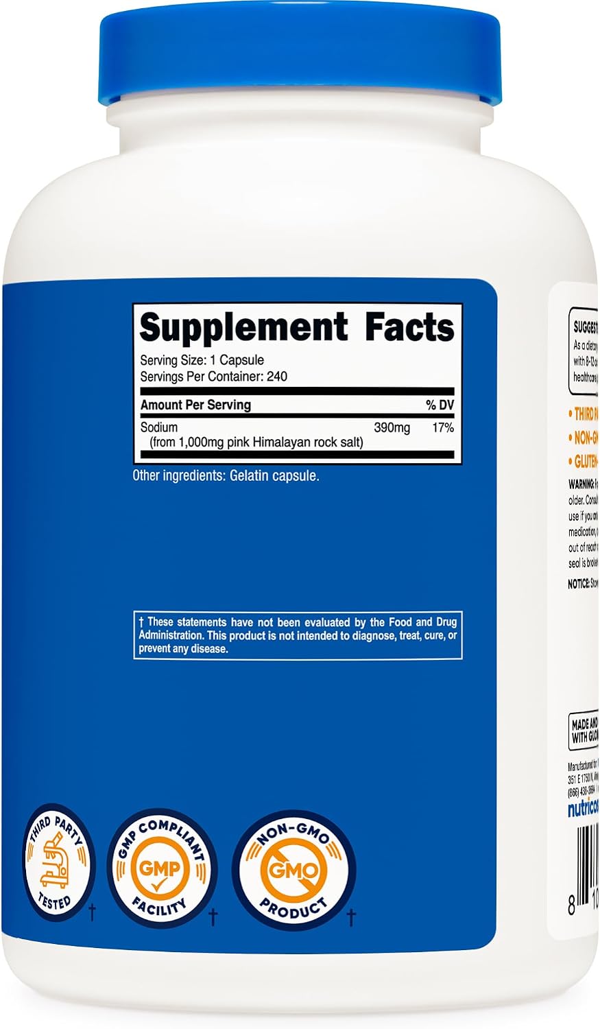 Nutricost Cápsulas de Sal Rosa del Himalaya 1000 mg, 240 Cápsulas