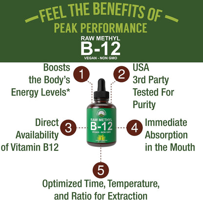 Raw Methyl B12 Liquid Drops - Gotas – Formación normal de glóbulos rojos: Esencial para la producción de glóbulos – Image 2