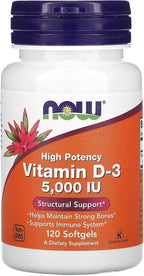 NOW Foods Vitamina D3 5.000 UI, Alta Potencia, 120 Cápsulas Blandas (Paquete de 3)