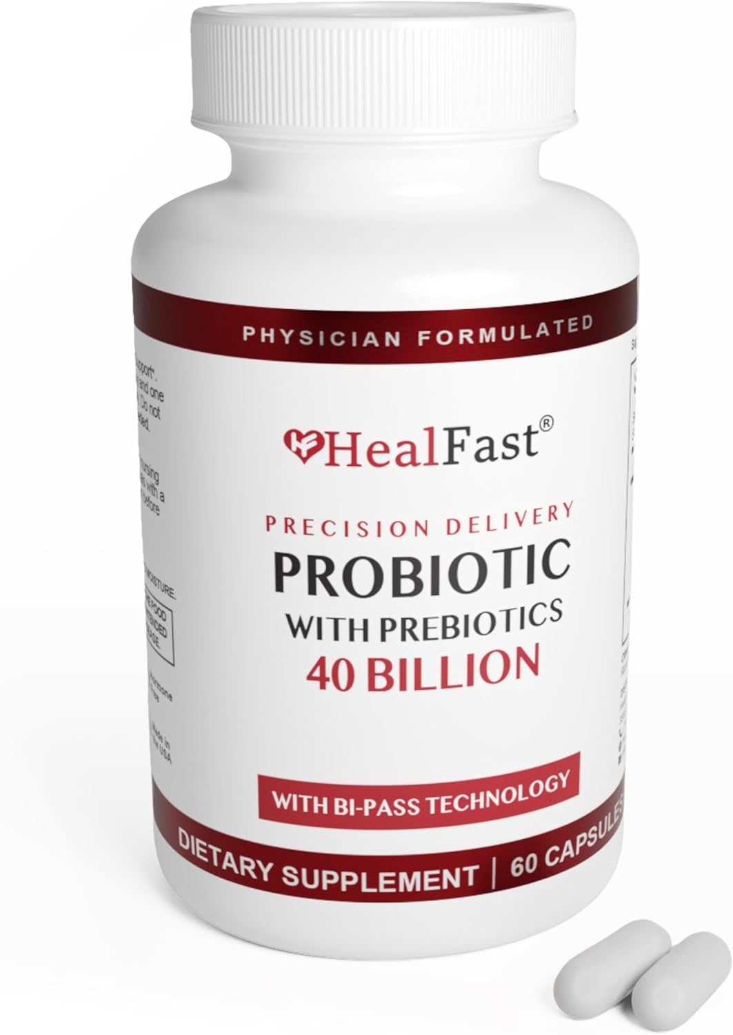 HealFast Probiótico 40 Mil Millones UFC - Prebióticos y Probióticos para Hombres y Mujeres - Salud Digestiva - No Transgénico y Vegano - 30 Días