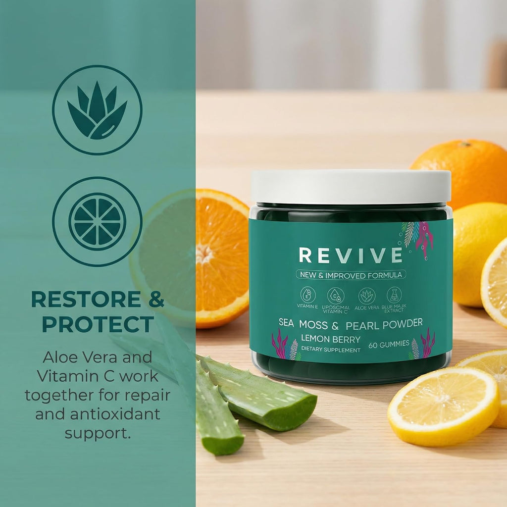 Balmbare Revive Gummies - Gominolas de Musgo Marino con Vitamina C y E, Aloe Vera y Perla - 60 Ud.