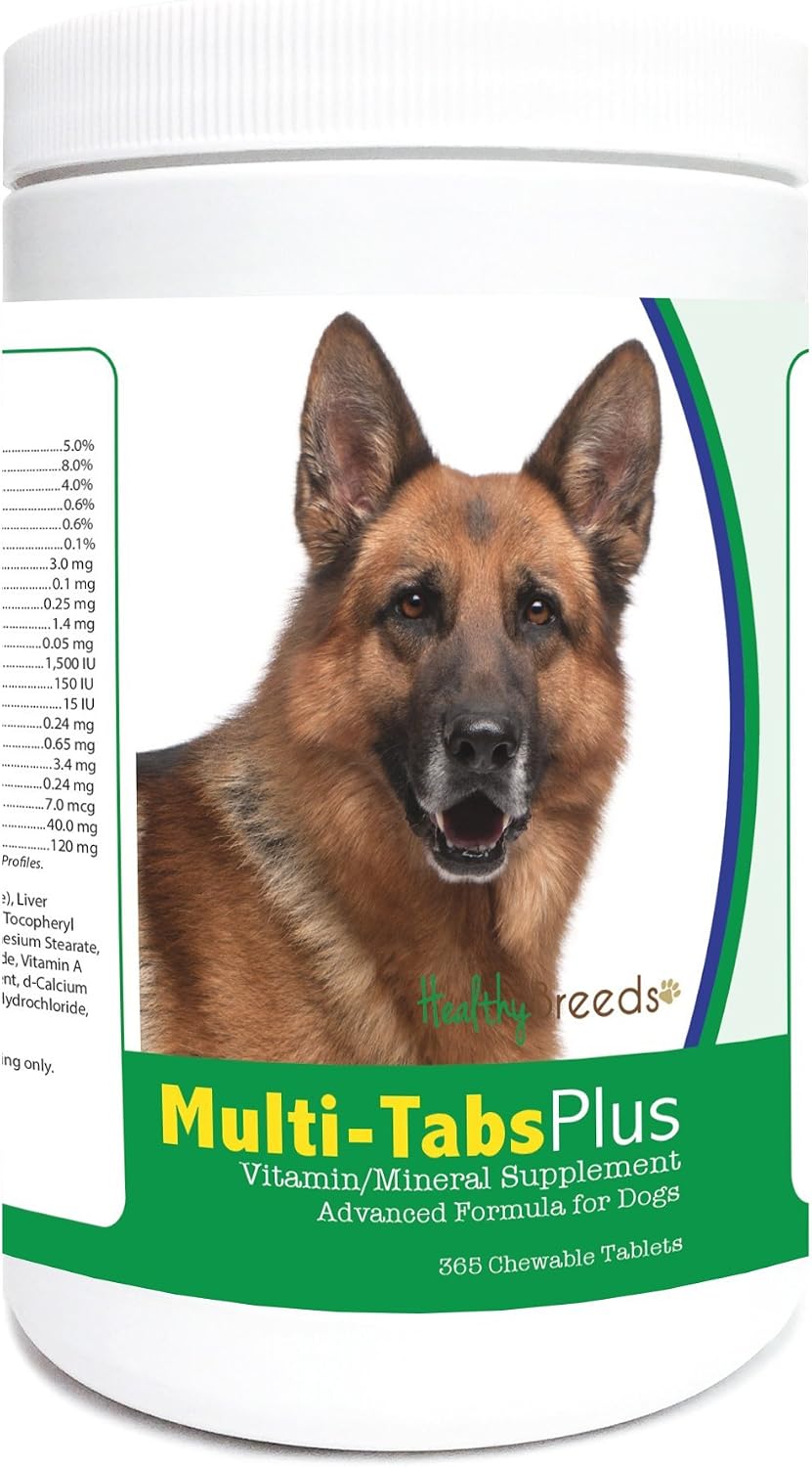 Healthy Breeds Pastor Alemán Multi-Tabs Plus – 365 Comprimidos Masticables Multivitamínicos para Perros