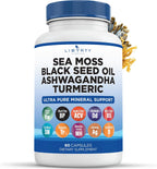 Liberty Lifestyle Sea Moss Black Seed Oil Ashwagandha Turmeric Bladderwrack Burdock - con Manuka, Honey Dandelion, ACV Black Pepper Gluten Free - 1-Pack