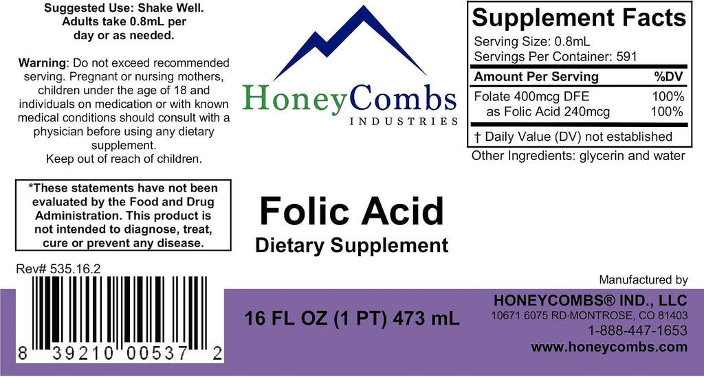 HoneyCombs B9 Folato Líquido - Complemento Prenatal, 473 ml