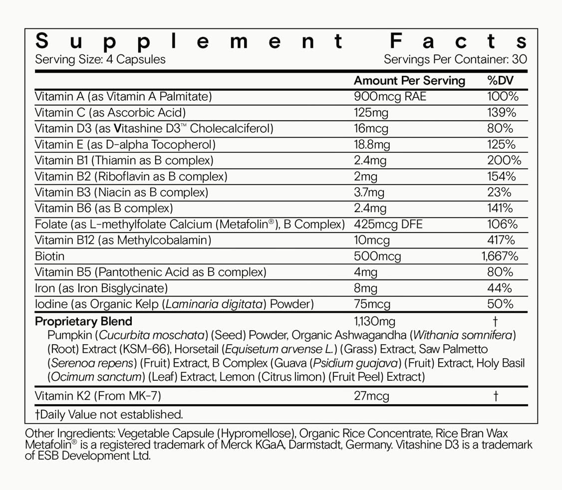 Moon Juice SuperHair - Vitaminas para el cabello con Biotina, 120 cápsulas
