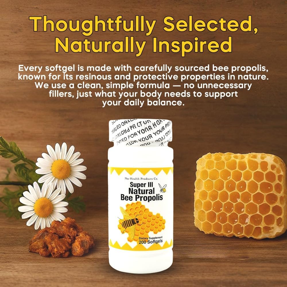 Nu-Health Super III Natural Bee Propolis, Vitamin C Zinc, 200 Softgels