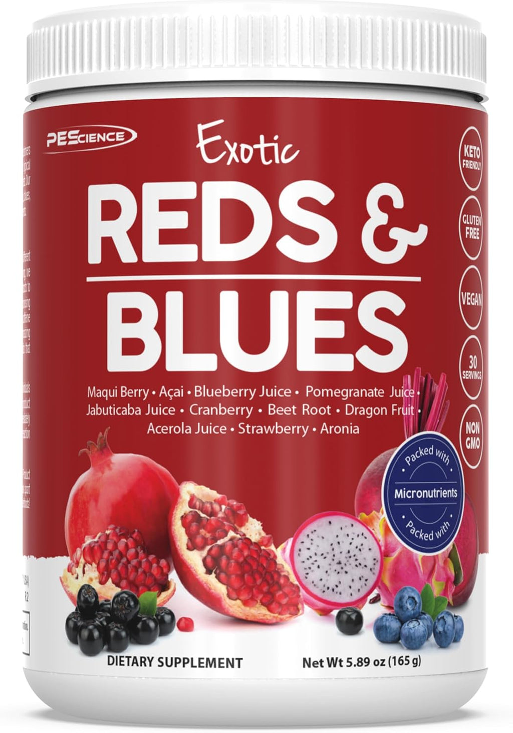PEScience Exotic Reds & Blues - Superalimentos en Polvo con Myo-Inositol, 30 Raciones