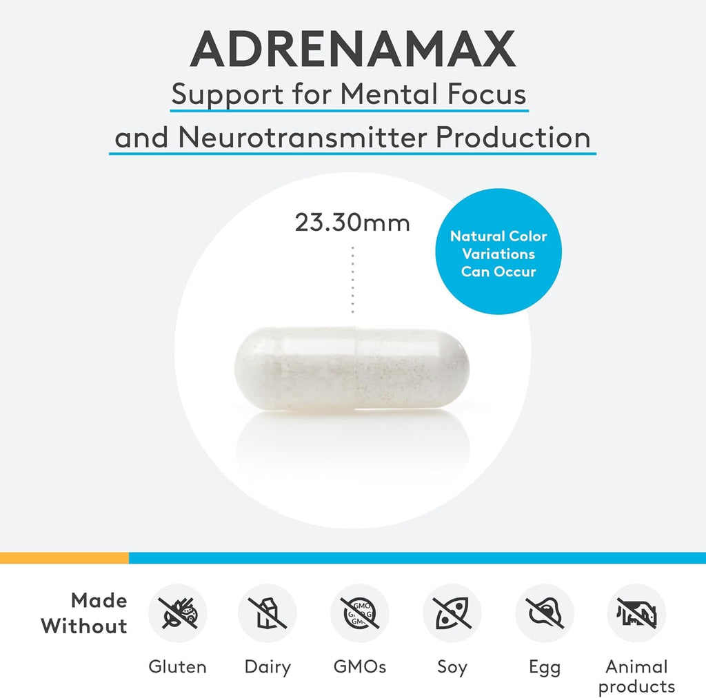 XYMOGEN AdrenaMax - L-Tirosina y NAC - Concentración Mental y Apoyo al Estrés - 120 Cápsulas