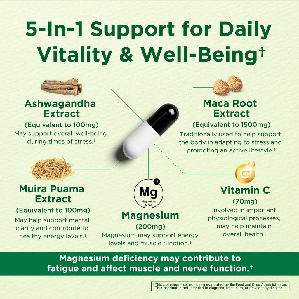 Energía Natural Sin Cafeína con Ashwagandha, Maca y Magnesio - 60 Cápsulas - Innervis Nutrition