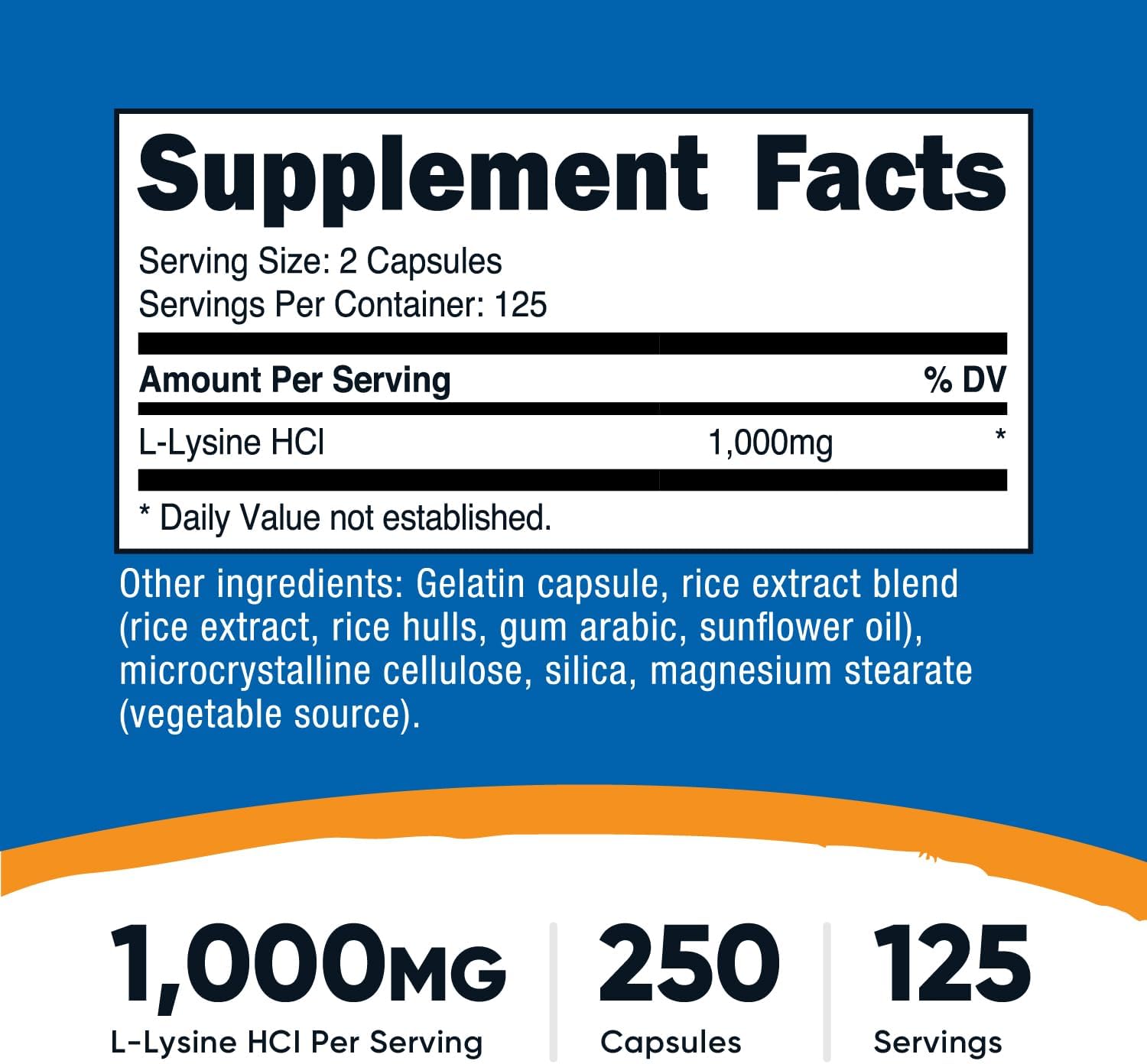 Nutricost L-Lisina 1000mg, 250 Cápsulas - 500mg por Cápsula