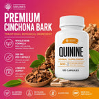 Cápsulas de Quinina Natural – Corteza de Cinchona 500 mg, 120 Comprimidos – Suplemento para Calambres y Digestión