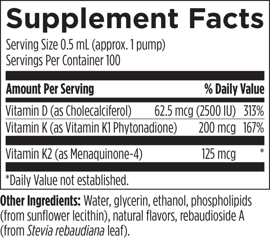 Liposomal D Supreme de Designs for Health - Vitamina D3 2500 UI + K1 y K2 (MK-4, MK-7) - Fórmula Liposomal - 100 Servicios (50 ml)