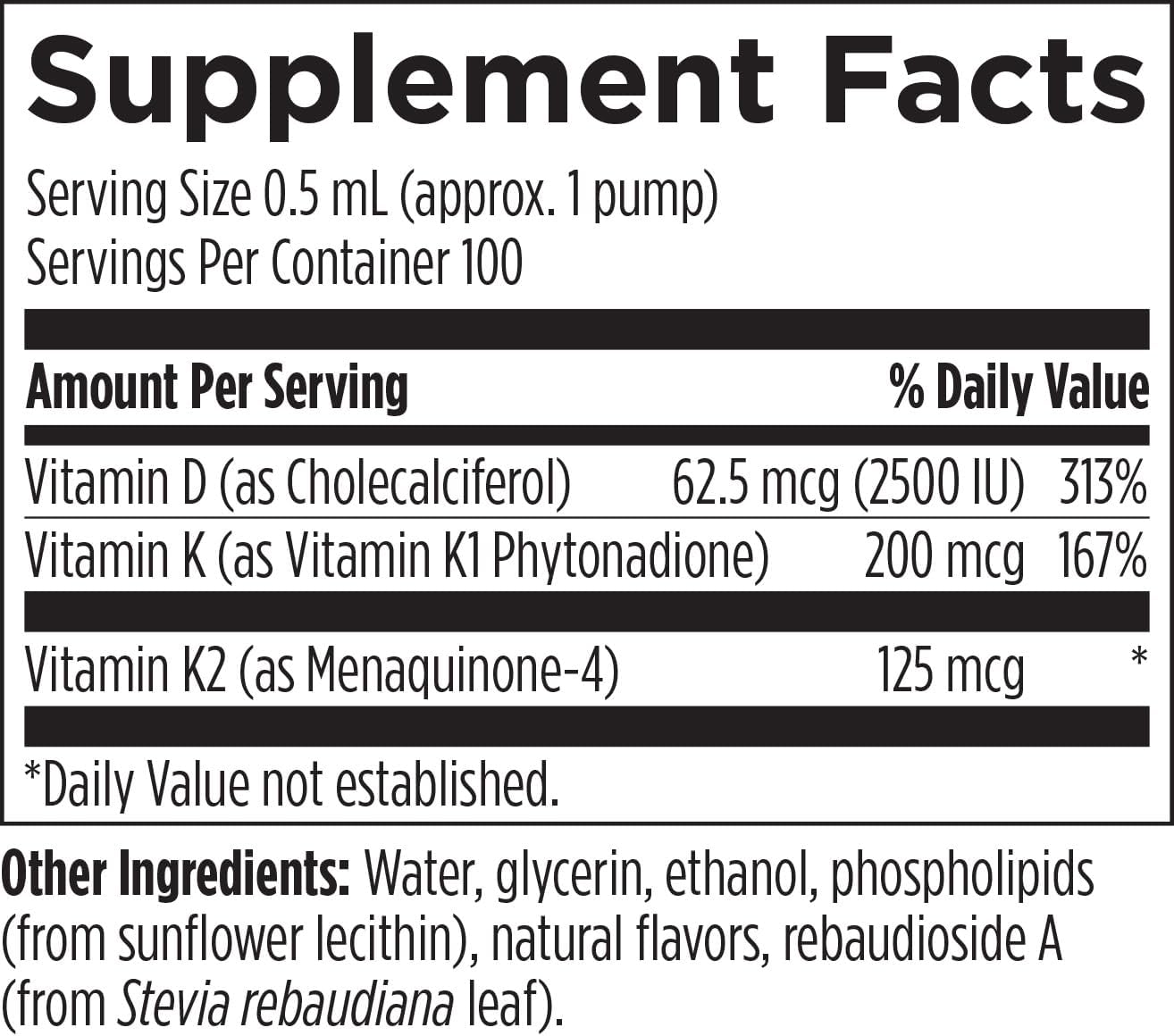 Liposomal D Supreme de Designs for Health - Vitamina D3 2500 UI + K1 y K2 (MK-4, MK-7) - Fórmula Liposomal - 100 Servicios (50 ml)